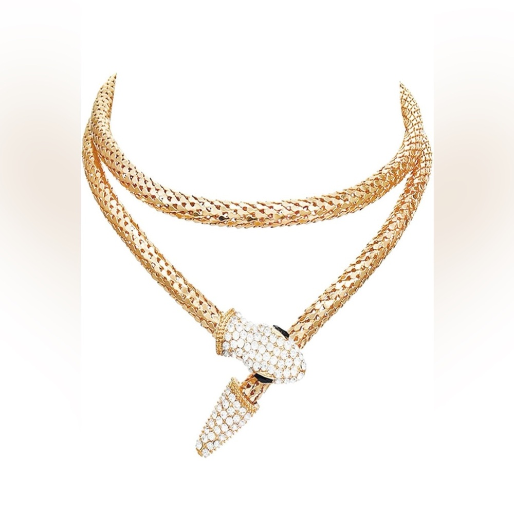 Snake Gold Necklace Bendable Snake Choker Medusa Rhinestone Necklaces